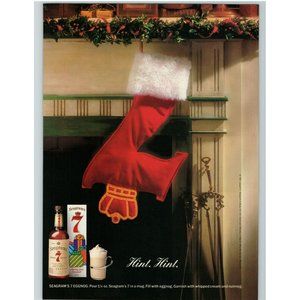 1991 Seagram's 7 Whiskey Christmas Stocking Hint Hint Fireplace Eggnog Holidays